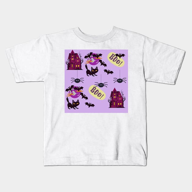 Cute Halloween Themed Pattern Design Kids T-Shirt by AdrianaHolmesArt